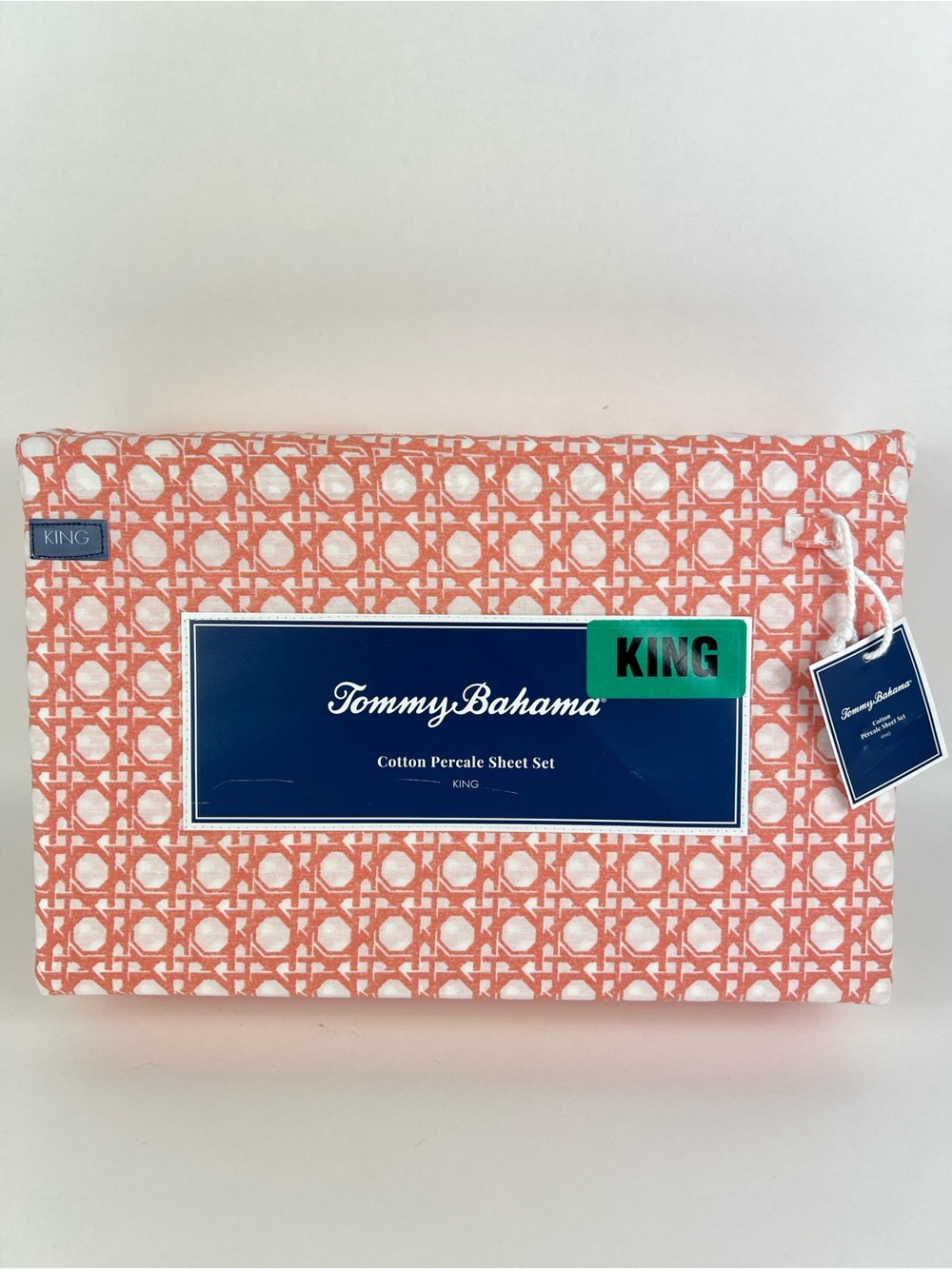 Tommy Bahama King Sheet Set Diamond Isle Orange White Super Soft Cotton 4Pc NEW